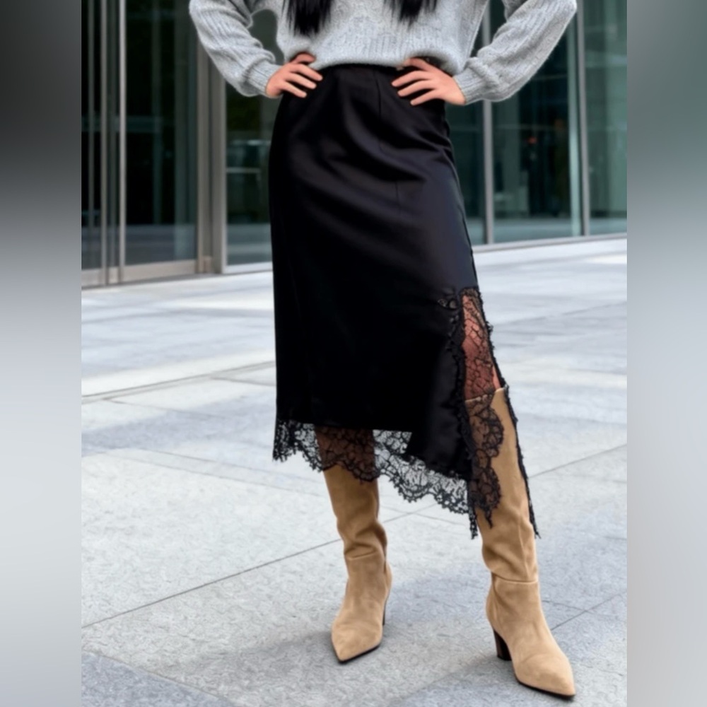 Black Lace Midi Skirt